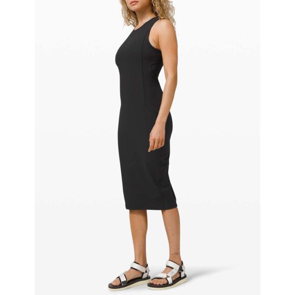Lululemon Brunch and Back Dress Black Ribbed Tank Midi Size 6 - Picture 1 of 11